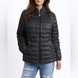 St John Bay Black Puffer Jacket Women’s XL Quilted Zip Front GUC